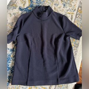 Ann Taylor Blue Boxy Fitted Mandarin Collar Tee